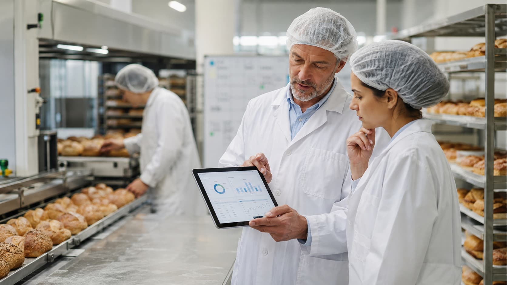 Food production team working inside a modern manufacturing facility